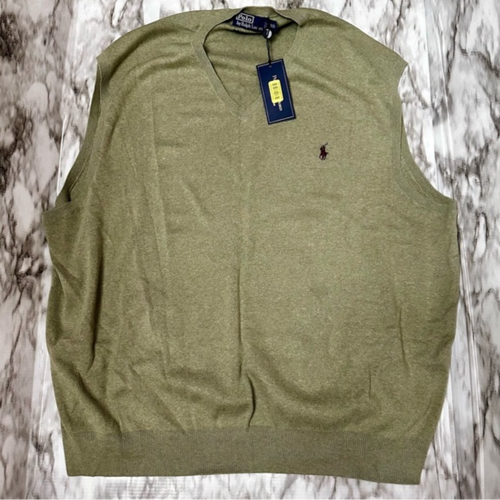 Polo Ralph Lauren Men Sz 3XB Green 100% Pima Cotton Golf Sweater Vest Preppy RL
